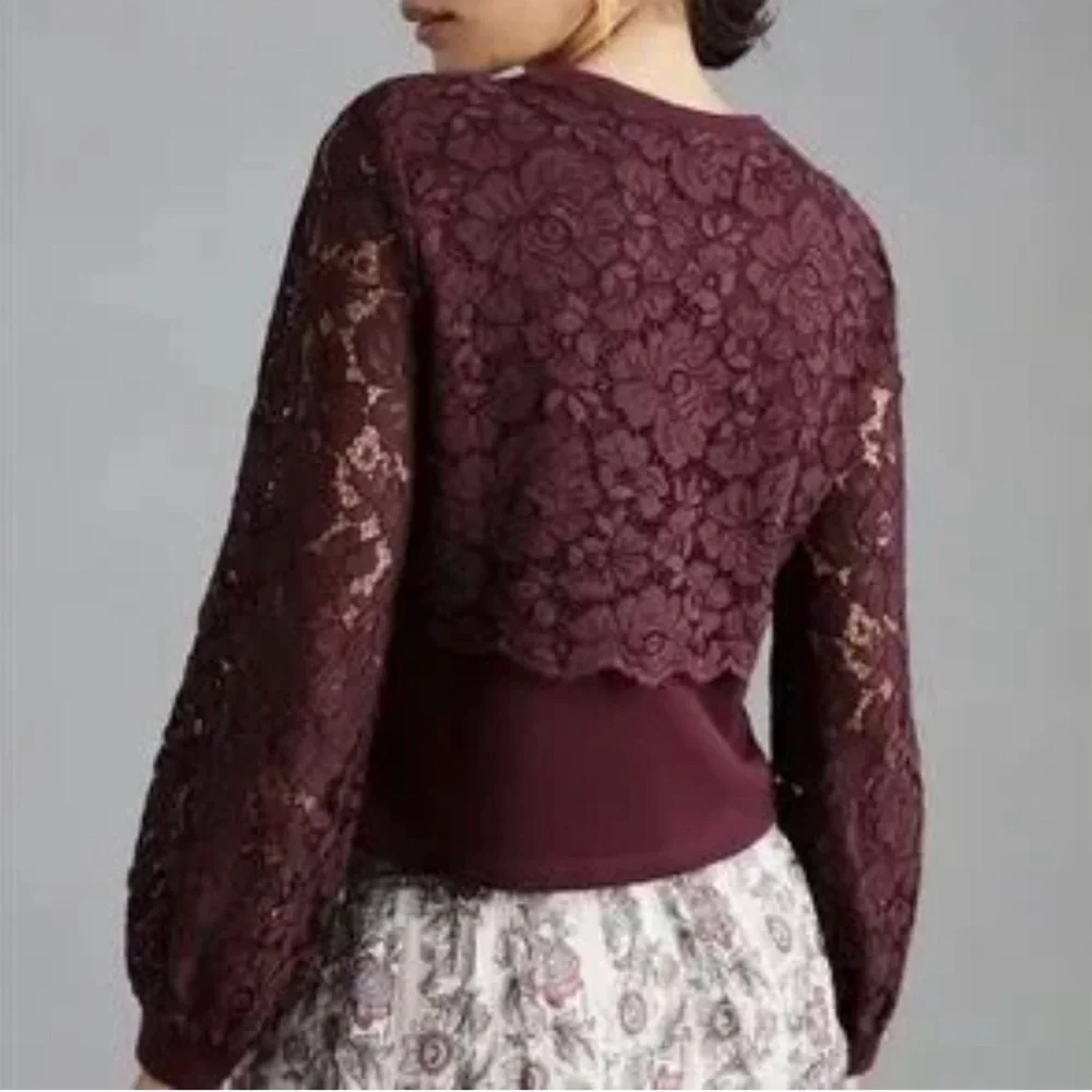Anthropologie Plum Lace Sweatshirt - size small - Picture 2 of 12